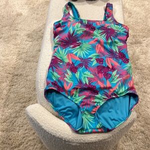 Land’s End Floral Swimsuit in Blue Sz 14 D NEW